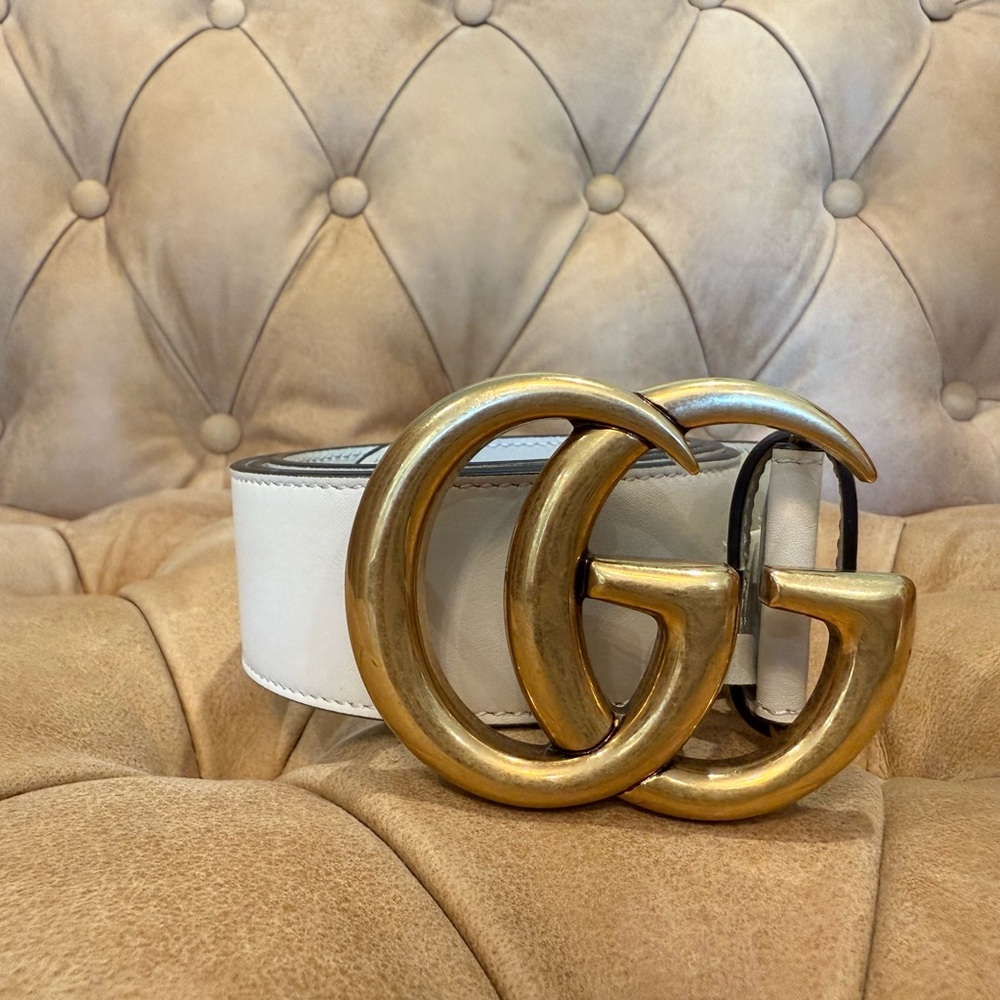 GG Marmont wide belt - White Leather